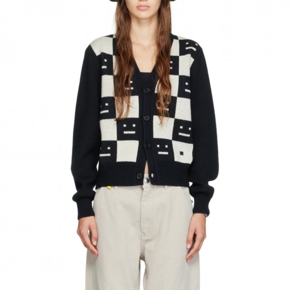 Acne Geometric Black and Cream Cardigan Sweater